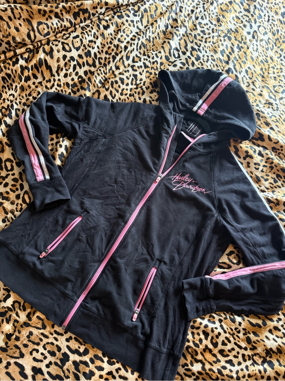 Harley-Davidson Black Hooded Zip Jacket with Pink Trim